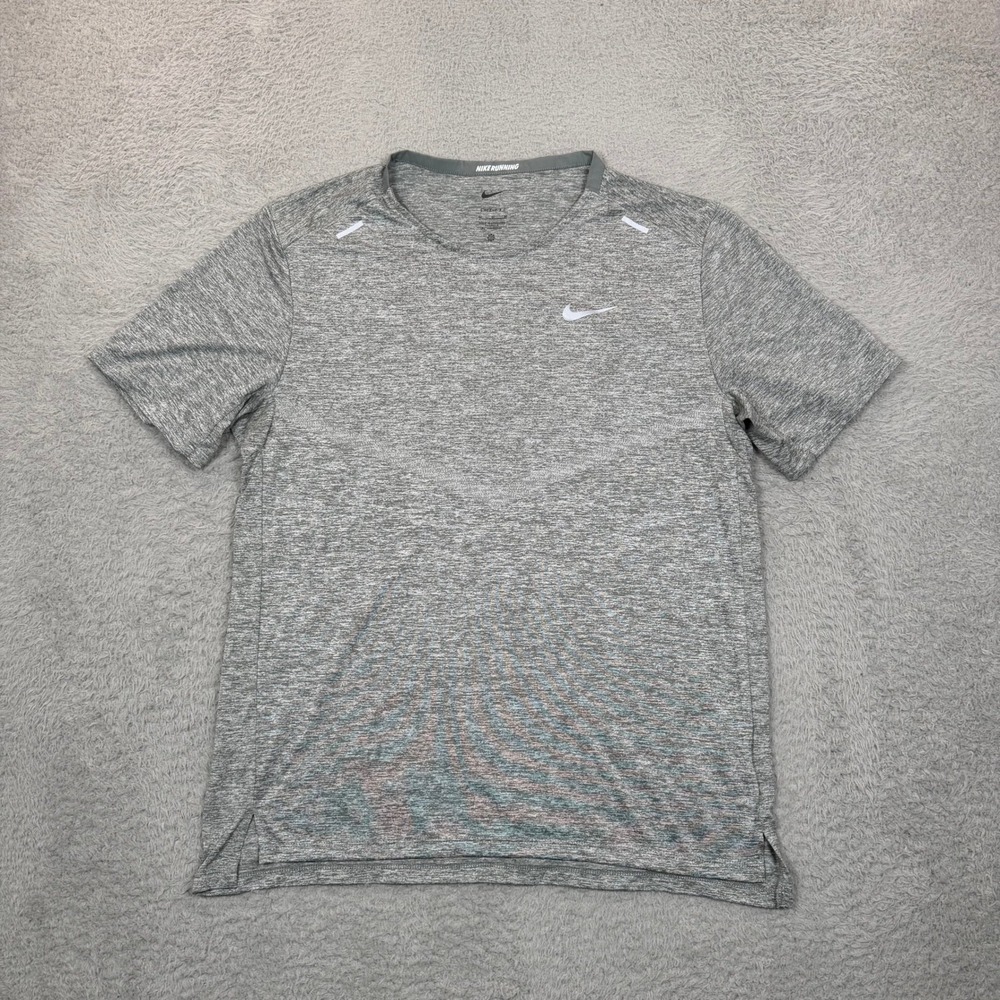 Nike Running Dri-FIT Shirt Mens M Grey Heathered Short Sleeve Reflective Tee